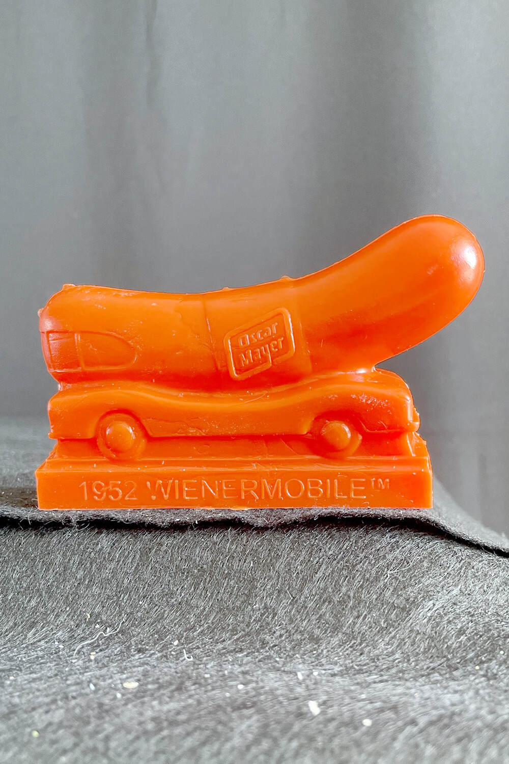 Front of Orange Mold-A-Rama Wiener Mobile Statue from Henry Ford Museum