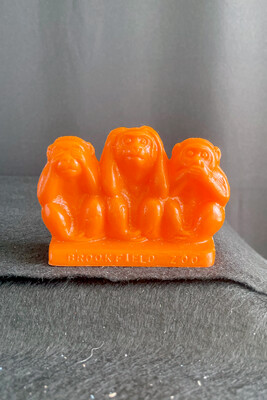 Orange Mold-A-Rama Three Monkeys Figurine from Brookfield Zoo
