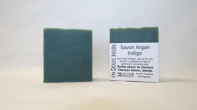 Savon ARGAN INDIGO - Visage, Corps et CHEVEUX - Cheveux BLANCS, GRIS, BLONDS - 100g