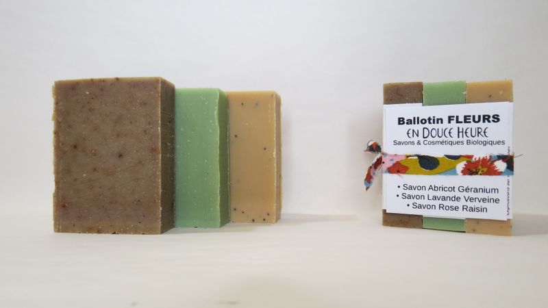 Ballotin FLEURS - Visage et Corps - 3 savons 50g Ballotin FLEURS - Visage et Corps - 3 savons 50g