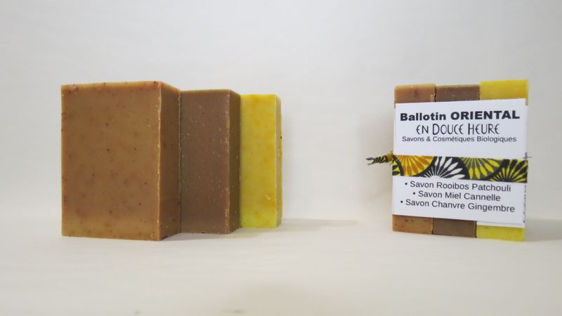 Ballotin ORIENTAL - Visage et Corps - 3 savons 50g Ballotin ORIENTAL - Visage et Corps - 3 savons 50g