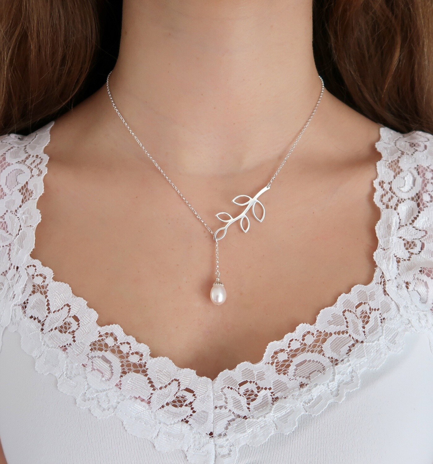 White Pearl Branch Necklace