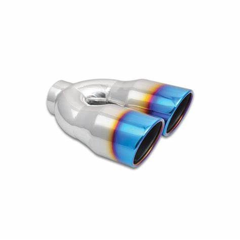 Vibrant Performance 1326B Dual 3.5&quot; Round Stainless Steel Exhaust Tip – Single Wall, Angle Cut, Burnt Blue Finish, 2.5&quot; Inlet, 10&quot; Length