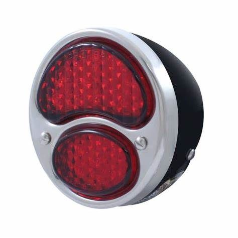 19 LED Tail Light Assembly with 4 LED License Plate Light, Black Housing and Stainless Steel Rim for 1928–31 Ford Model A – Left Hand