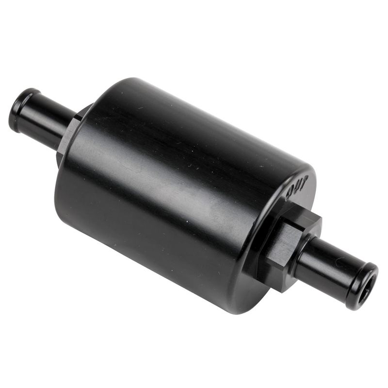 Billet In‑Line Fuel Filter – Black Finish (3/8″ Barbed)