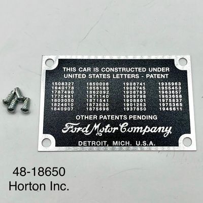 Patent Data Plate; 1935/36 Ford