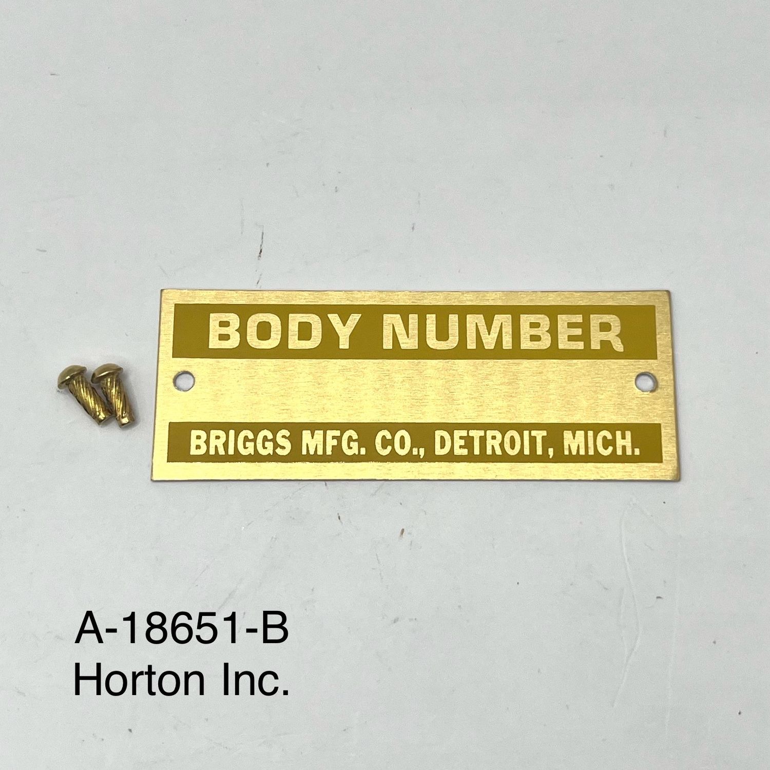 Briggs Body Number Plate w/Rivets; 1928-31 Ford
