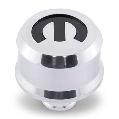 Slant-Edge Aluminum Push-In Air Breather Cap – Polished with Black Mopar Emblem