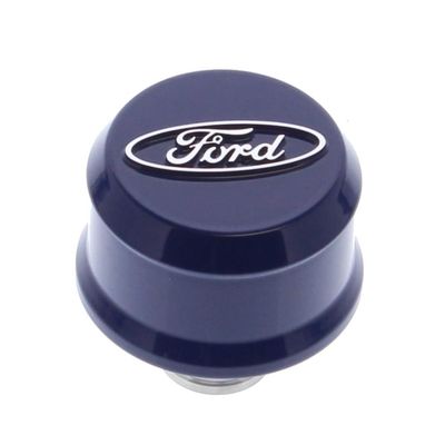 Slant-Edge Valve Cover Breather Cap – Blue with Ford Oval Logo