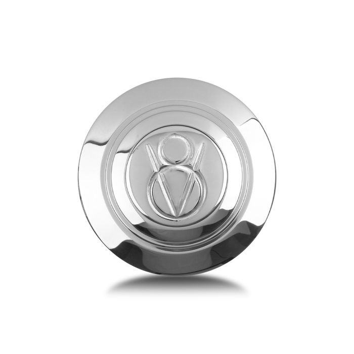 Horn Button – Polished Aluminum, Domed V-8 Logo (Banjo Style)