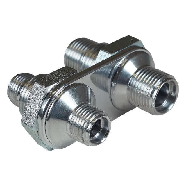 Streamline Polished Aluminum 2-Way Bulkhead Plate for A/C #6 and #8 Male O-Ring
