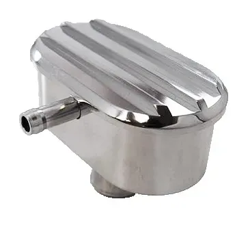 Finned Billet Aluminum Oval Push-In Breather with PCV Tube – Polished