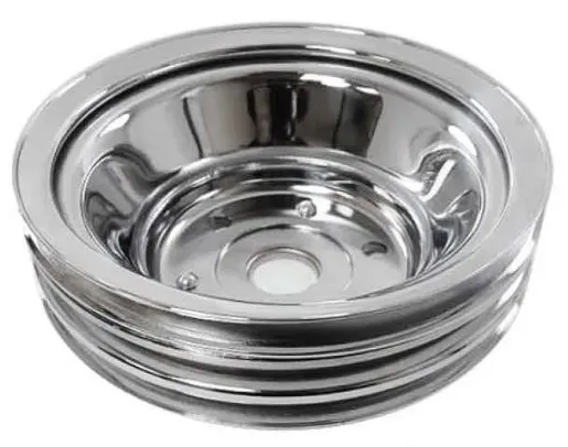 SBC Long Water Pump Triple Groove Steel Crank Pulley – Chrome