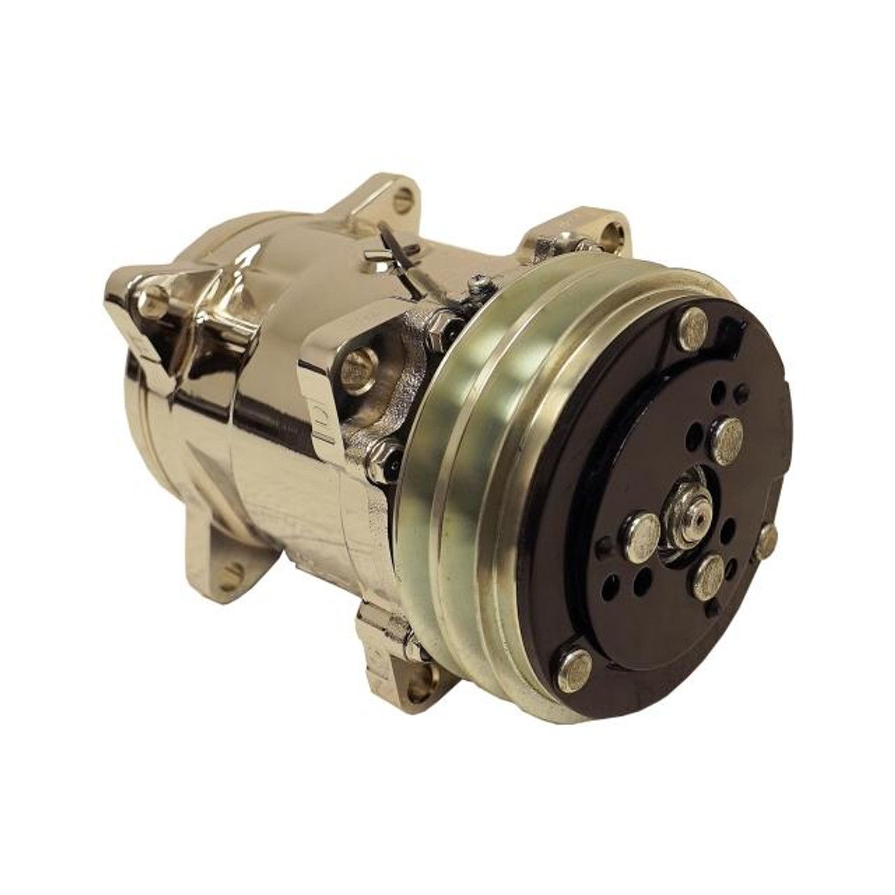 Sanden SD 508 Rear Exit Compressor – Double V-Groove Pulley, Chrome Finish