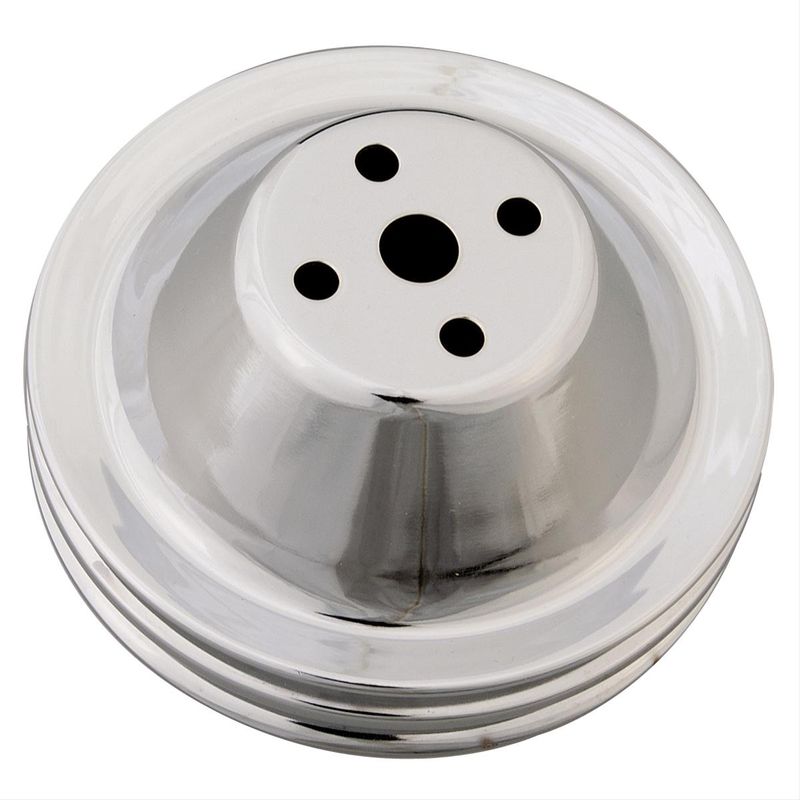 Chevy Small Block 2-Groove Water Pump Pulley – 6.20", Steel, Short Pump (Chrome or Black)