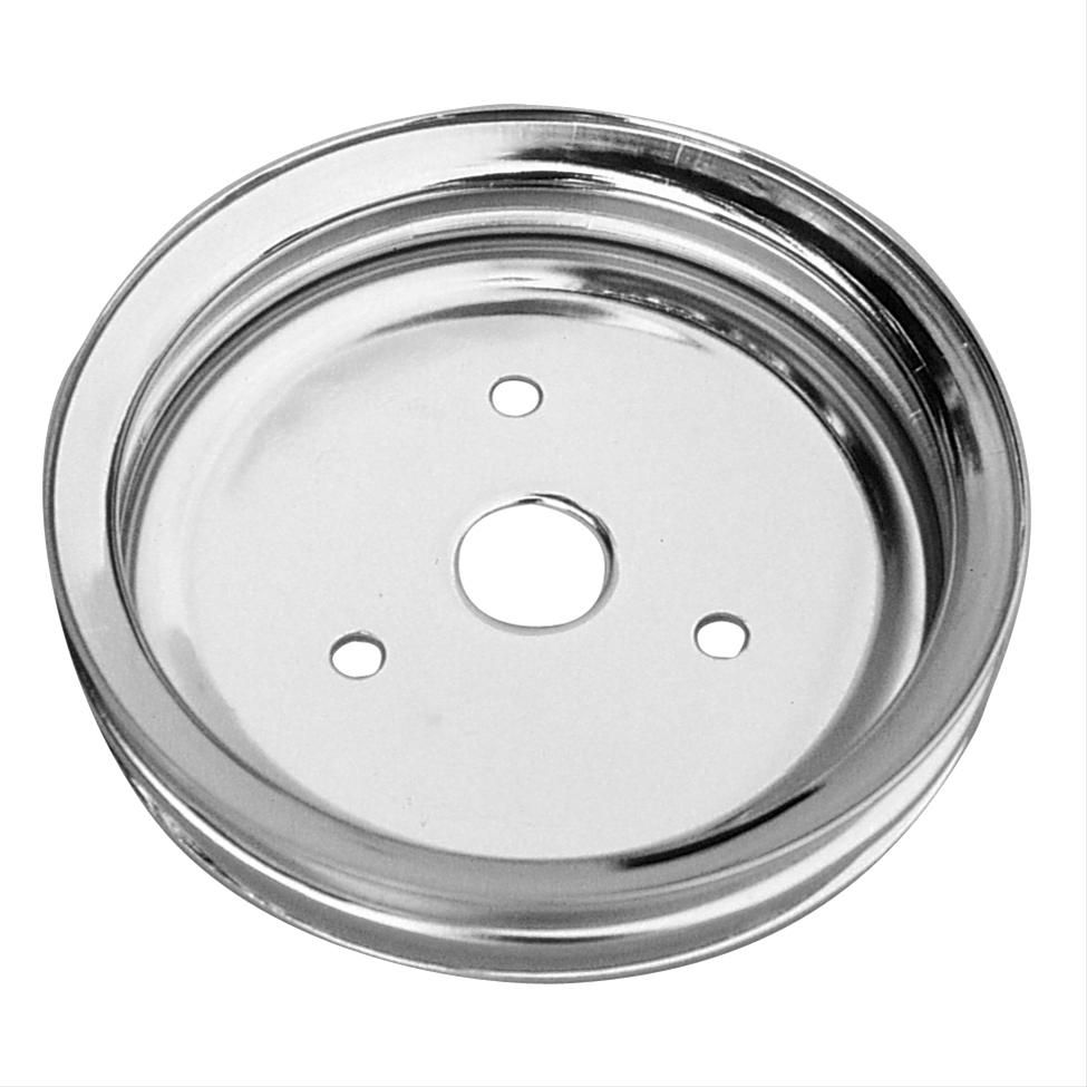 Chevy Small Block 2-Groove Crankshaft Pulley – 7.28&quot;, Steel, Short Pump (Chrome or Black)