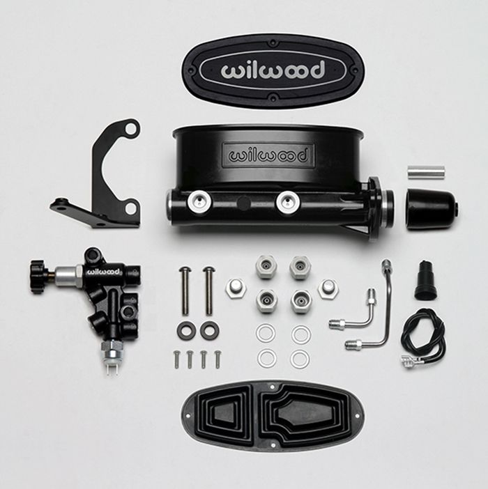 Aluminum Tandem Master Cylinder Kit with Bracket and Combination Valve – 1 Inch Bore – Black E-Coat