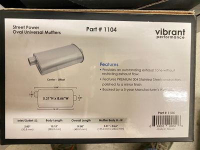 Vibrant StreetPower Universal Muffler, 2" Inlet/Outlet, Polished Stainless Steel