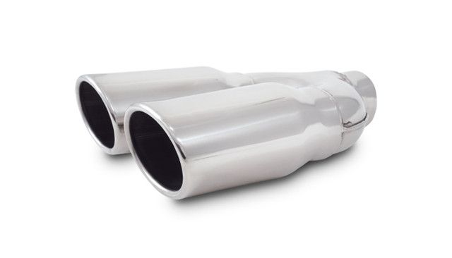 Dual Outlet Weld-On Exhaust Tip, 2.25" Inlet, Polished Stainless Steel