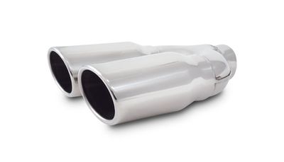 Dual Outlet Weld-On Exhaust Tip, 2.25" Inlet, Polished Stainless Steel