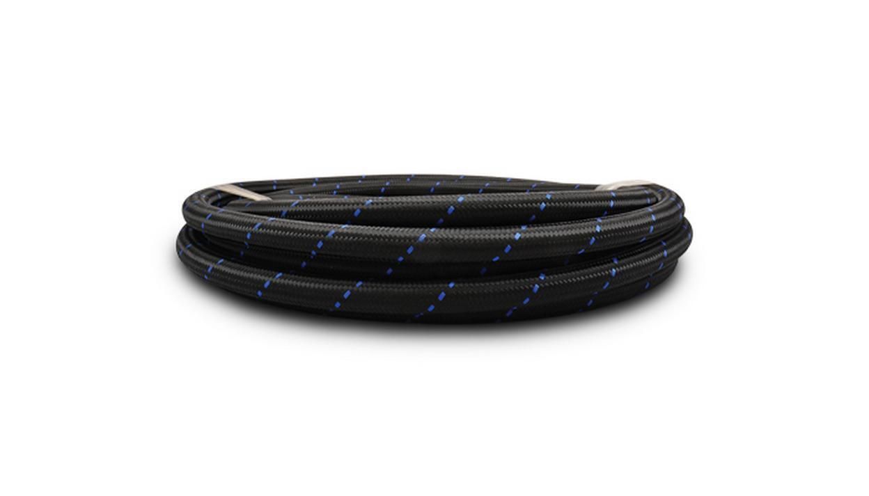 -4 AN Braided Rubber-Lined Flex Hose, Black/Blue Nylon, 10'