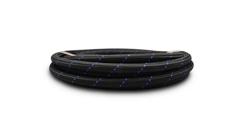 -4 AN Braided Rubber-Lined Flex Hose, Black/Blue Nylon, 10'