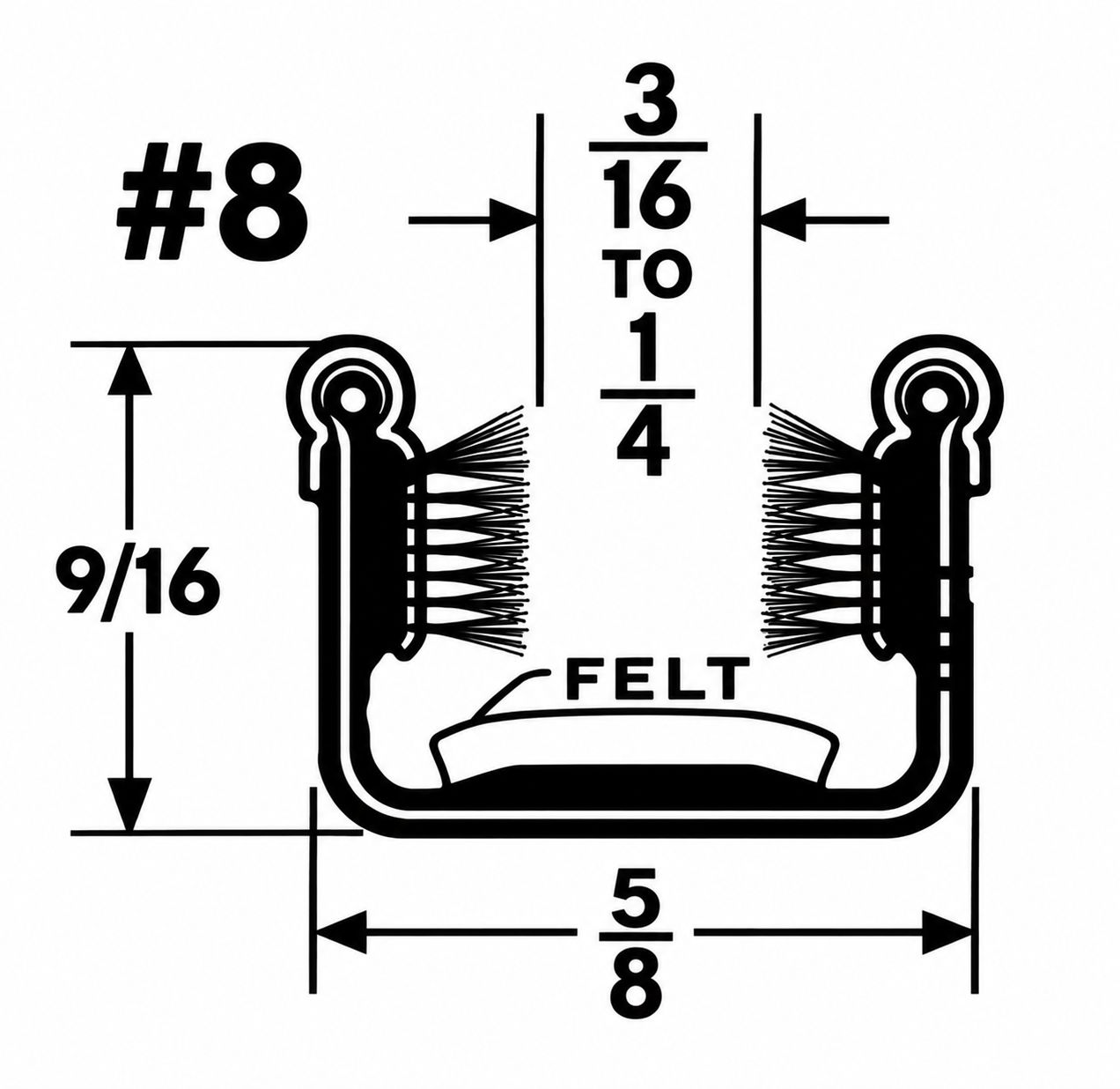 Window Channel Stick; Flexible; Pile &amp; Felt Lining; Stainless Bead; U-shape. 96" long.