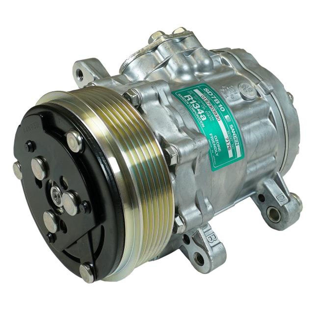 Sanden SD-7B10 Compressor – 6-Groove Serpentine Pulley, Standard Finish