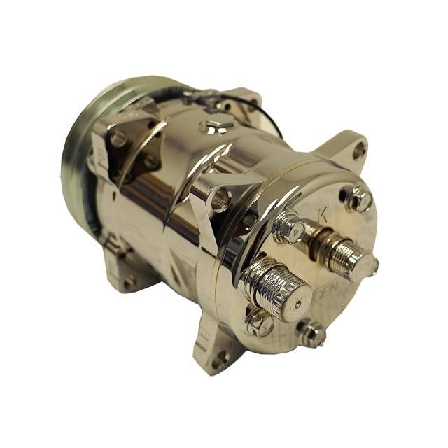 Sanden SD 508 Rear Exit Compressor – Double V-Groove Pulley, Chrome Finish