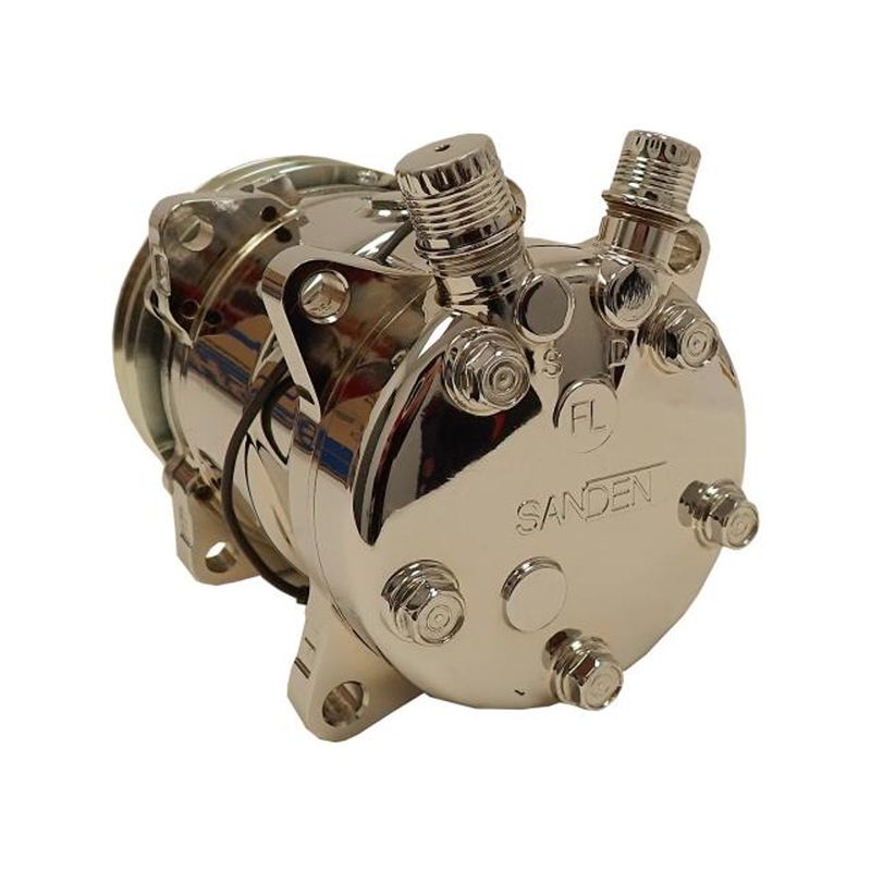 Sanden SD 508 Compressor – Double V-Groove Pulley, Chrome Finish
