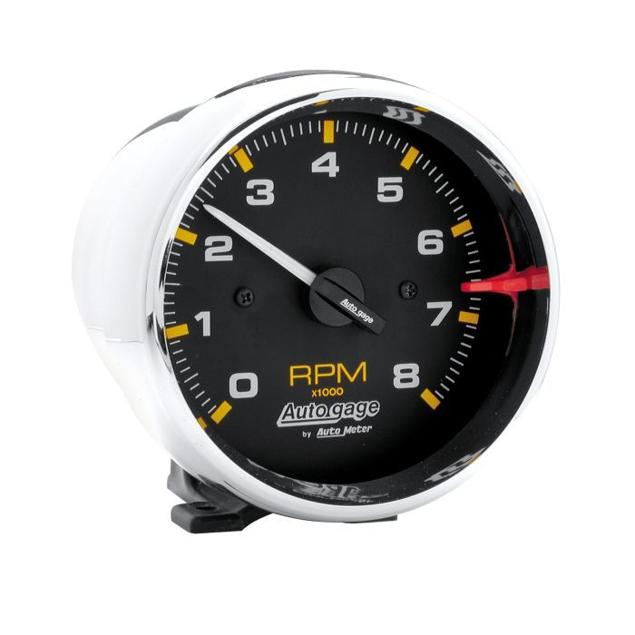 3-3/4 Inch Pedestal Tachometer, 0–8,000 RPM, Black Face / Chrome Bezel