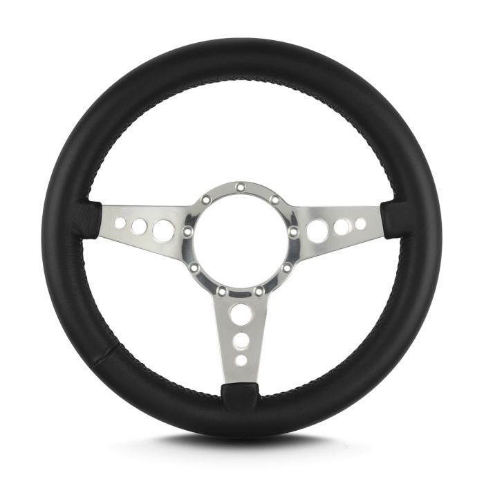 Mark 4 GT Steering Wheel, Polished Center, Thich Grip, Black Leather