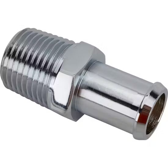Chrome Heater Hose Fittings, 90 Degree or Straight, 1/2" NPT