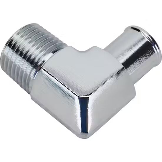Chrome Heater Hose Fittings, 90 Degree or Straight, 1/2" NPT