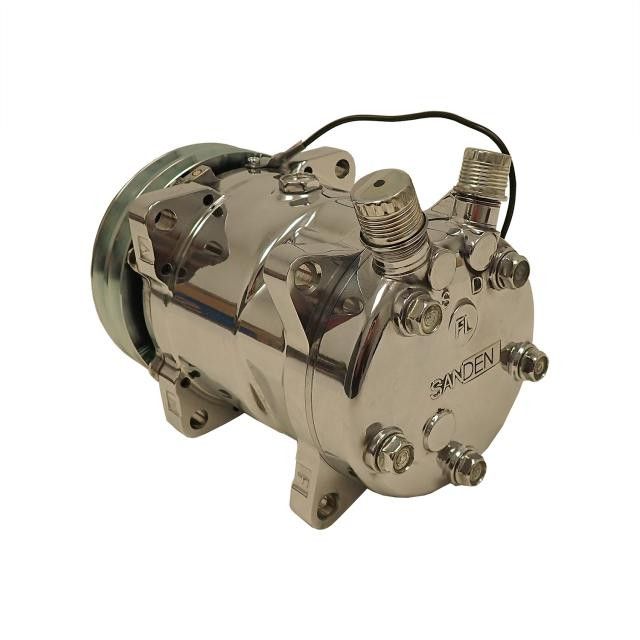 Sanden SD 508 A/C Compressor, Polished, Double V-Groove Pulley