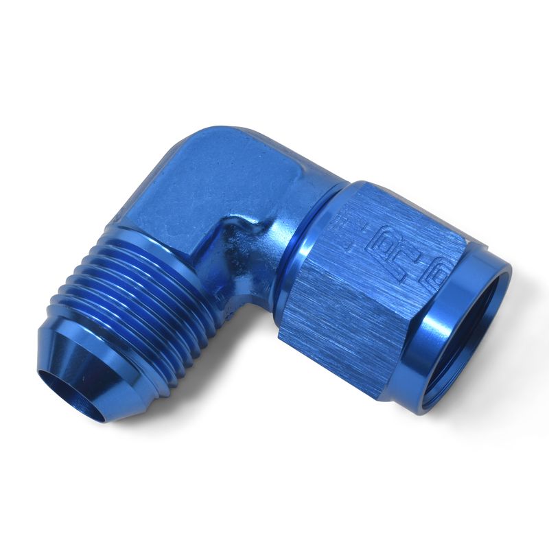 8AN 90 Degree Swivel Female to Male Adapter Fitting – Blue Finish