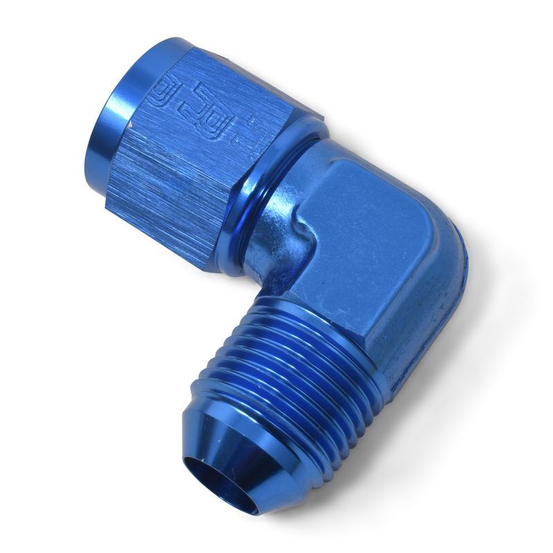 8AN 90 Degree Swivel Female to Male Adapter Fitting – Blue Finish