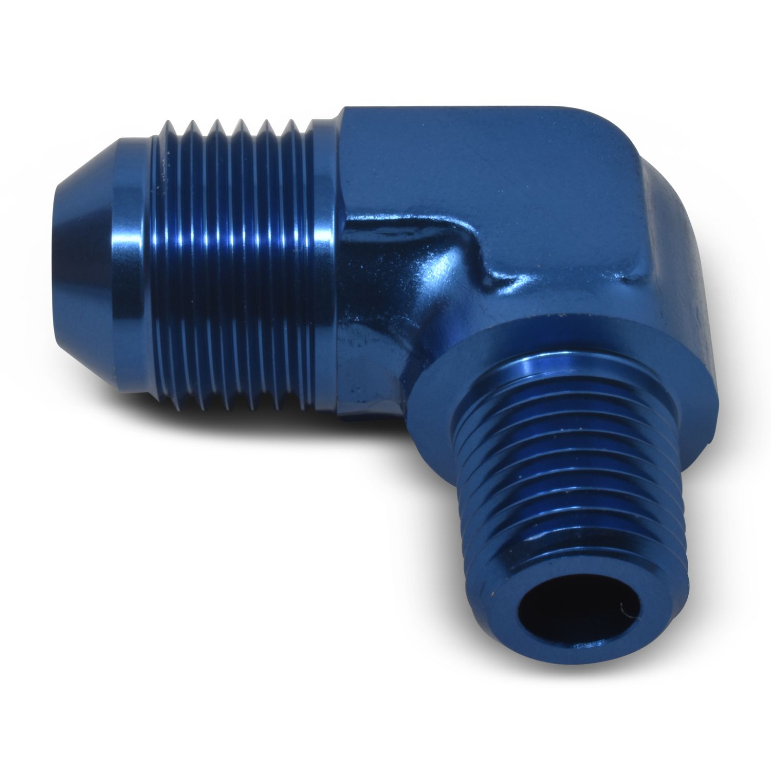 8AN 90 Degree Flare to 1/2" Pipe Adapter Fitting – Blue Finish