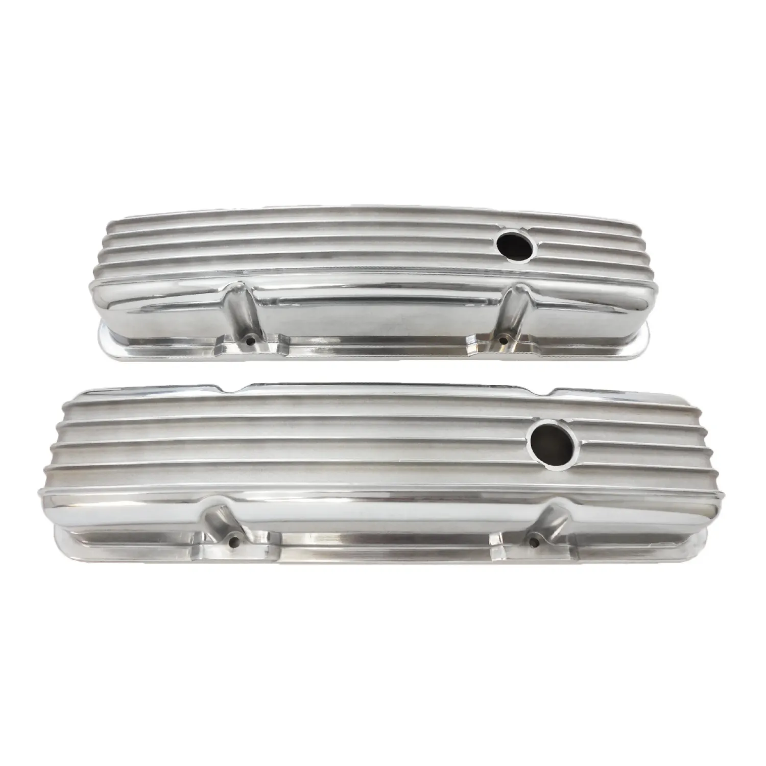 Small Block Chevy Finned Aluminum Short Valve Covers – Polished