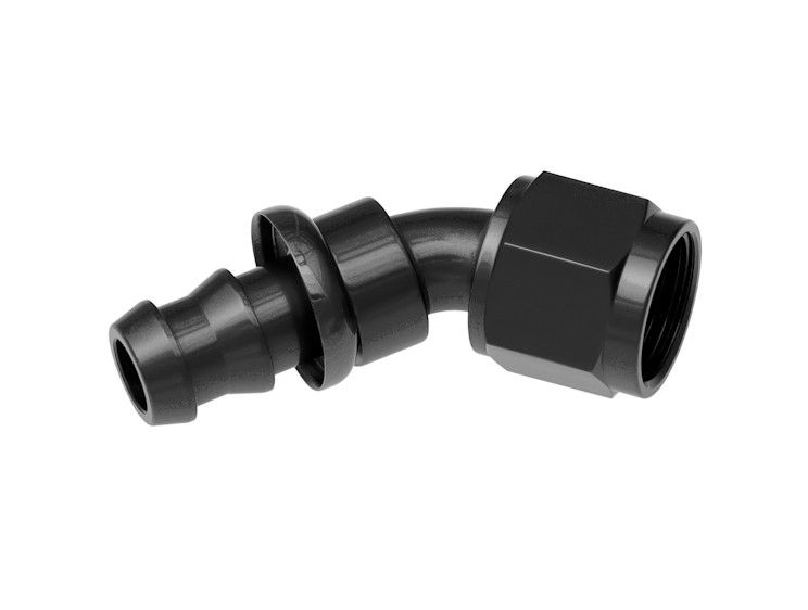 -06 45 Degree AN Push Lock Hose End, Black