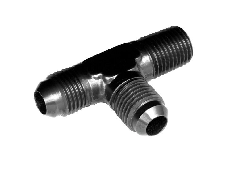 -06 AN Tee with 1/4" NPT Male on the Run, Black