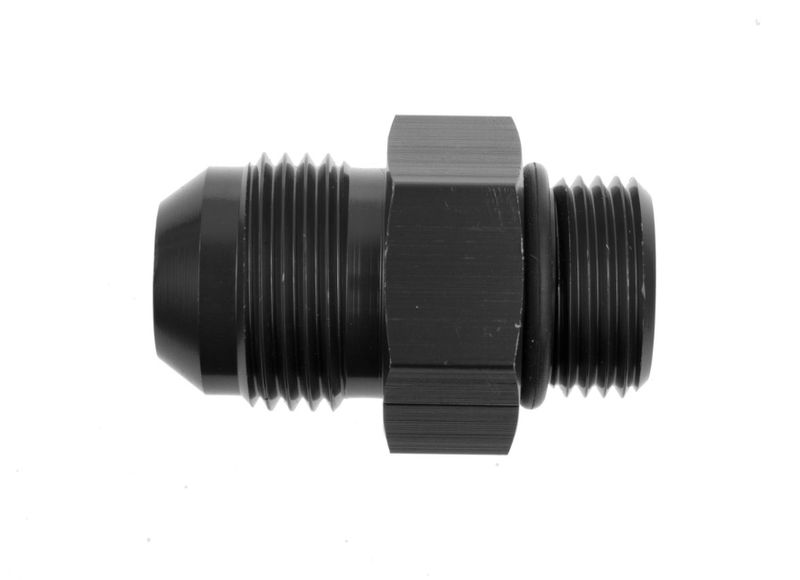 -08 AN Male to -08 O-Ring Port Adapter, High-Flow Radius ORB, Black