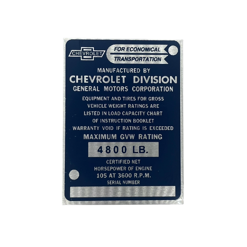 G6 VIN Tag – 1955–59 Chevy Truck