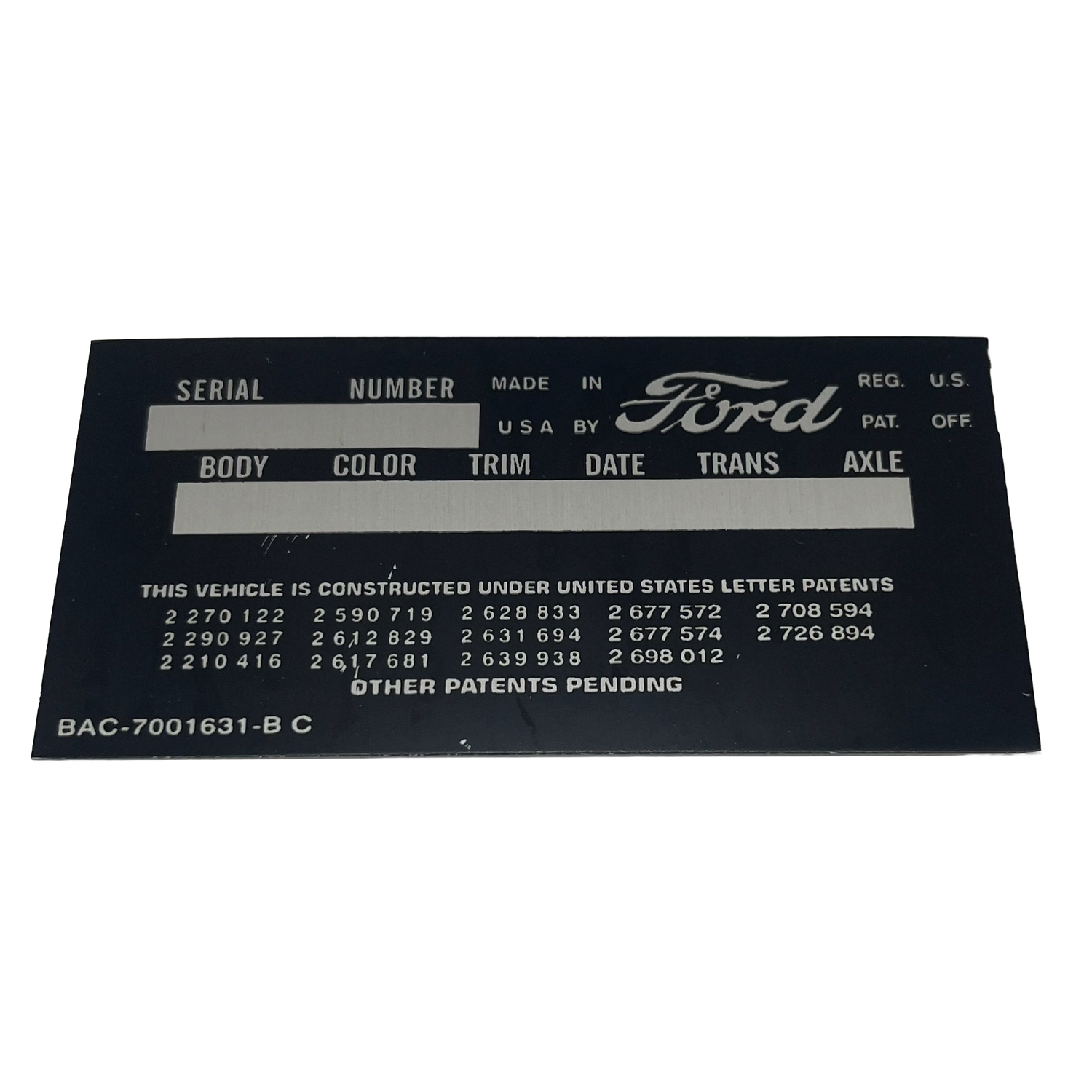 C3 VIN Tag – Ford (2 Lines)
