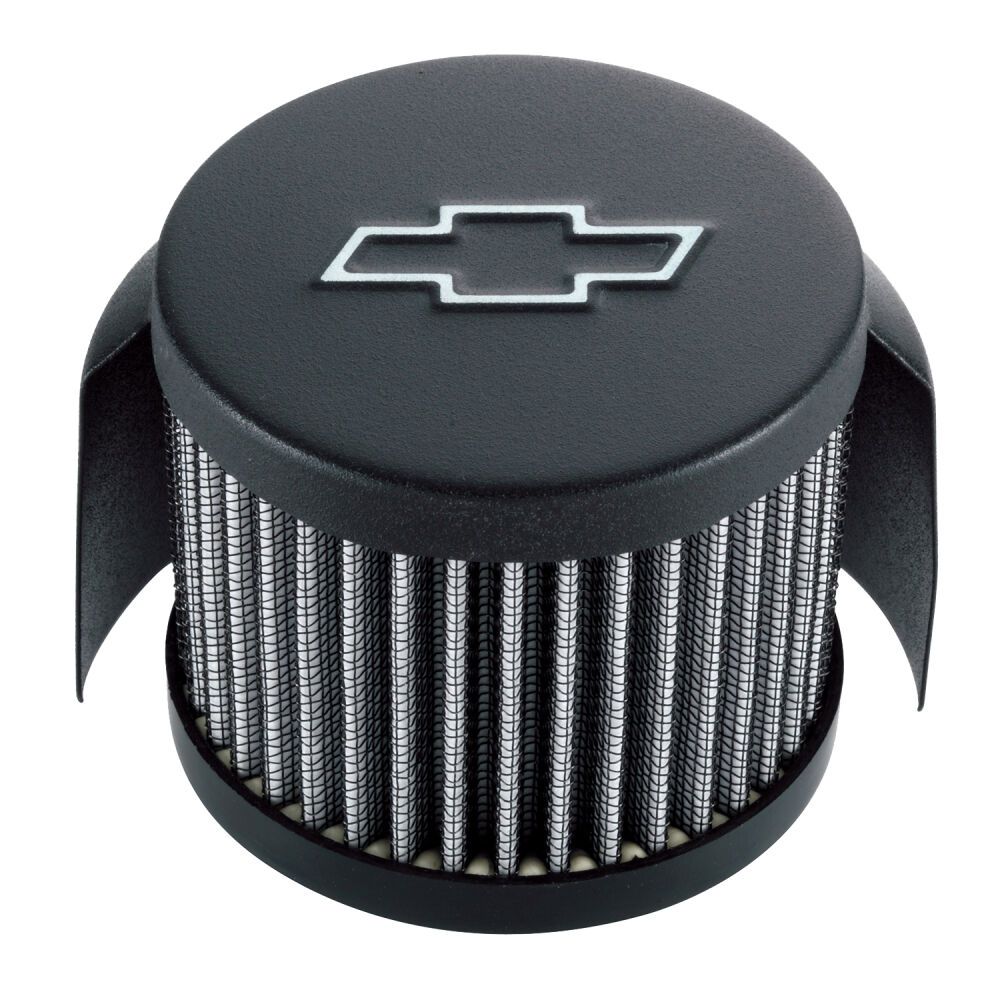 Chevy Bowtie Push-In Air Breather Cap with Hood, Black Crinkle