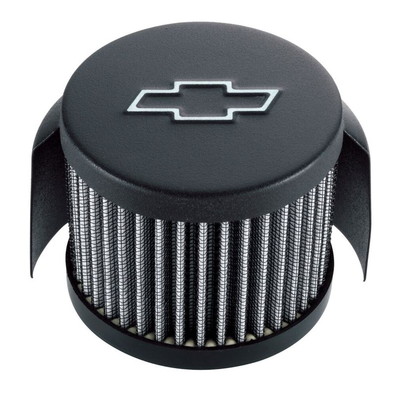 Chevy Bowtie Push-In Air Breather Cap with Hood, Black Crinkle