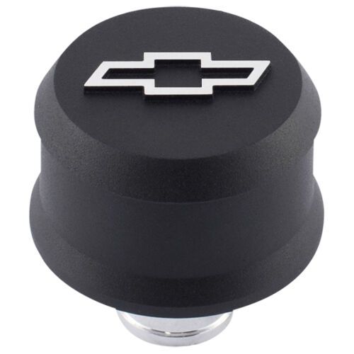 Slant-Edge Aluminum Push-In Breather Cap, Black Crinkle, Bowtie
