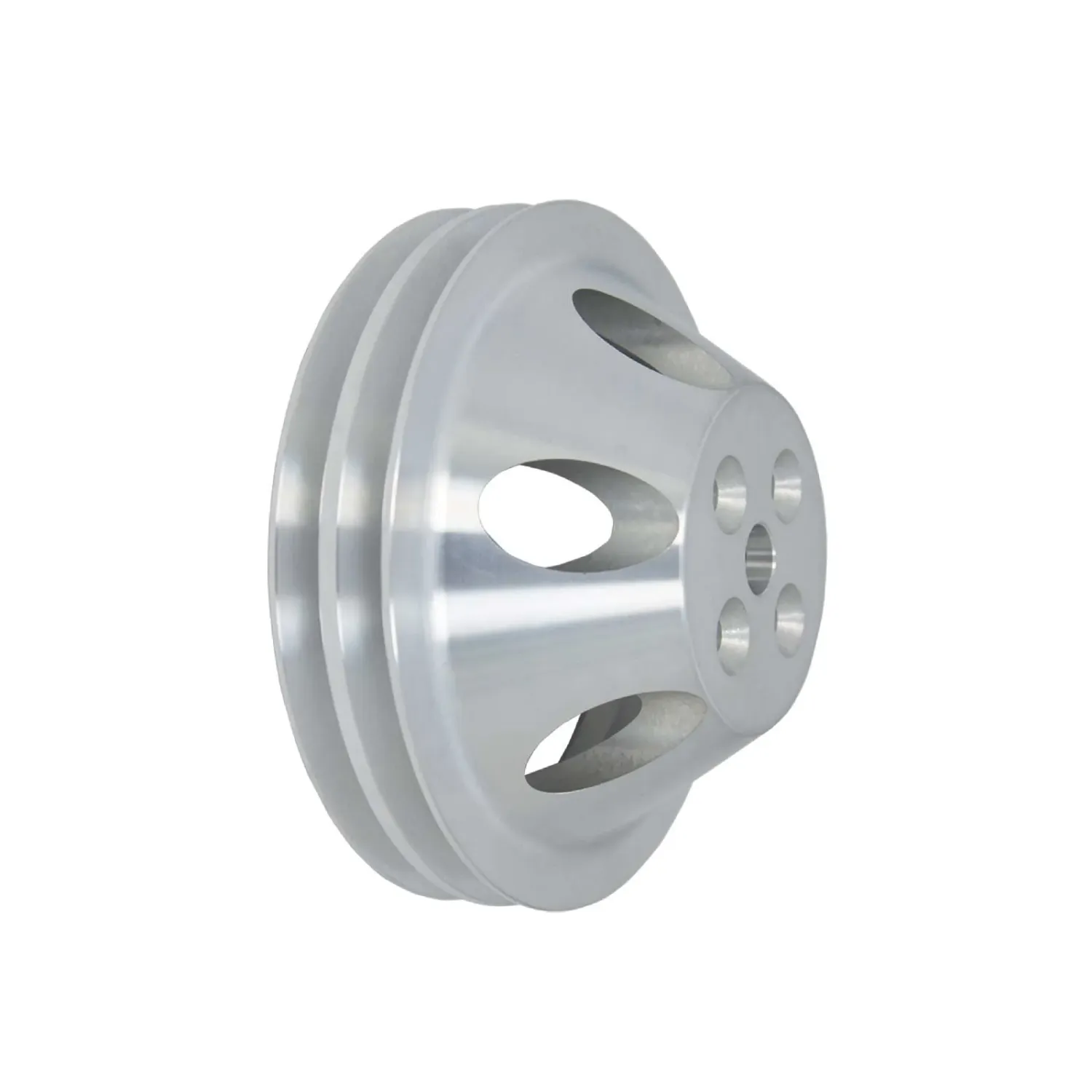 SB Chevy SWP Water Pump Pulley, Double Groove, Satin Aluminum