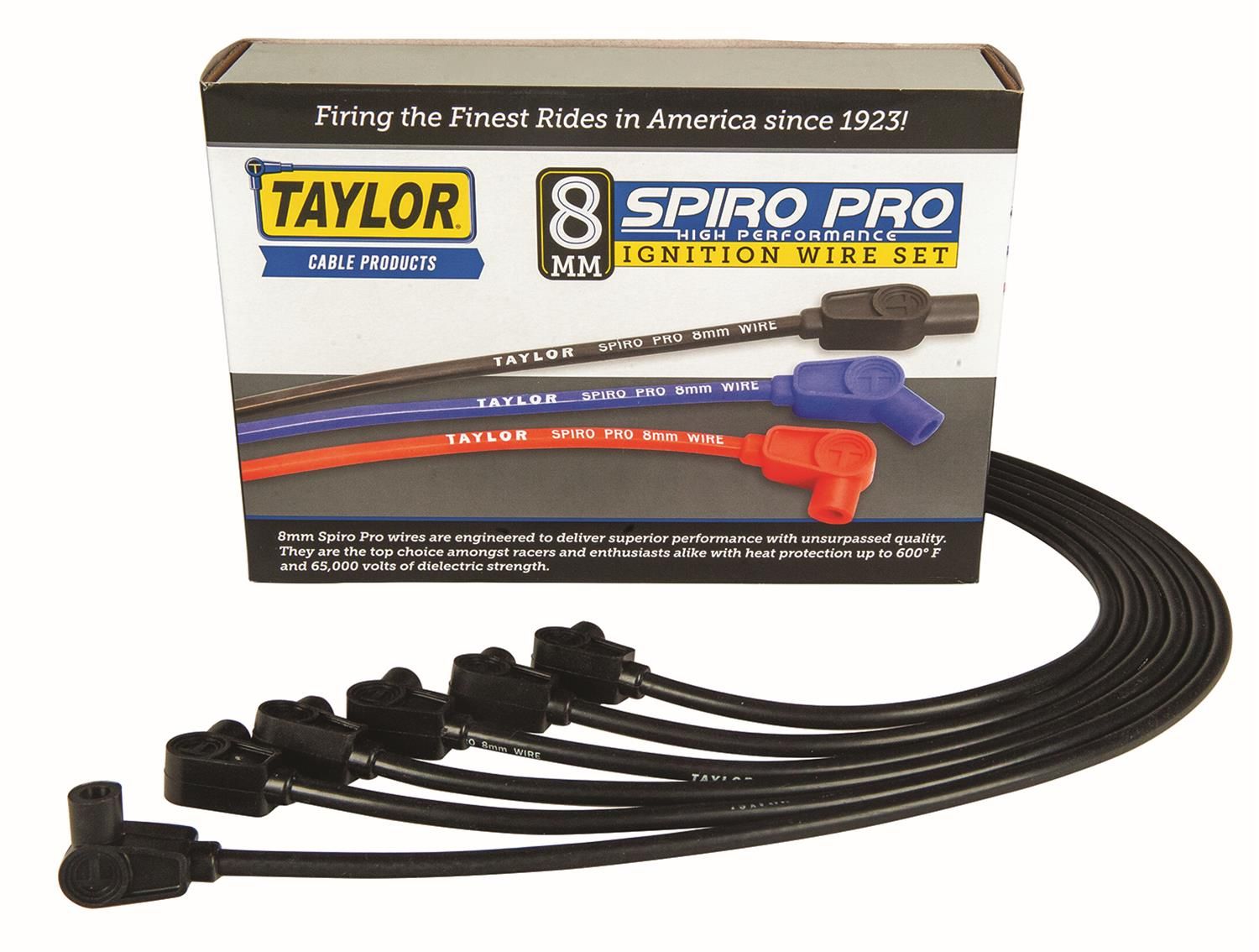 Taylor Spiro-Pro 8mm Spark Plug Wire Set, Black, 90° Boots