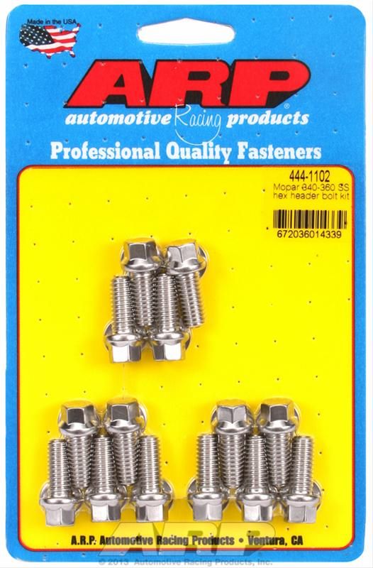 5/16"-18 Stainless Header Bolt Kit, Hex Head, Polished, Chrysler Small Block, Set of 14